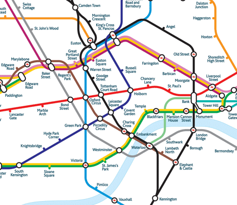 Лондонский дизайнер   Марк Ноад   обновил карту лондонского метро, ​​чтобы сделать ее более географически точной